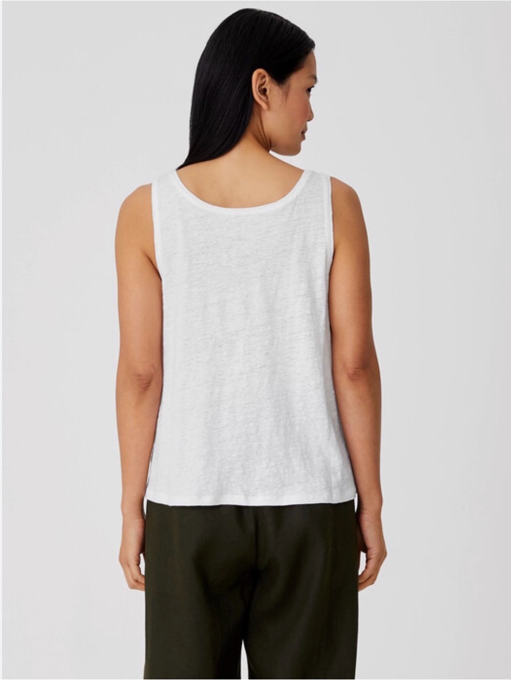 Eileen Fisher White Linen-Blend Scoop Back Tank Top